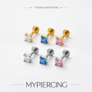 Labret Zircônia Quadrada em Titânio