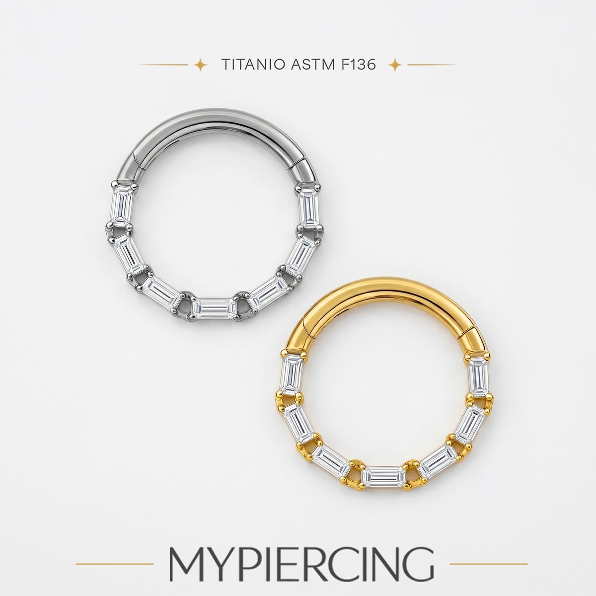 Anello Clicker con Baguette in Titanio ASTM F136