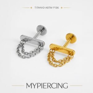 Labret Barra Lisa com 2 Correntes Titânio