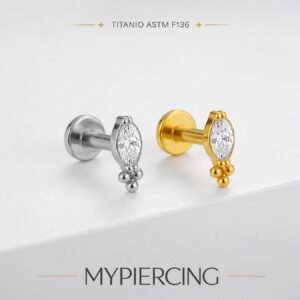 Labret Navete c/ 3 Beads Titânio