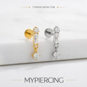Labret Baguete Ponto Pendurado Titânio