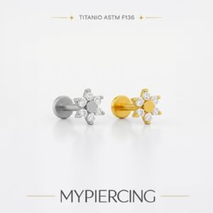 Labret Flor 6 Pétalas de Zircônia Titânio