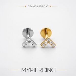 Labret V Cravejado em Titânio