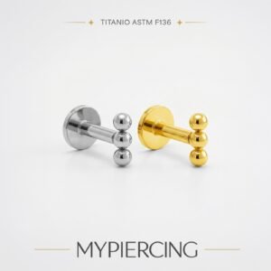 Labret Push Pin Barra 3 Beads Titânio