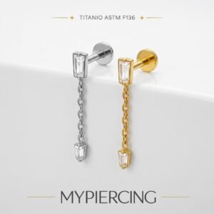 Labret Trapézio com Corrente Titânio