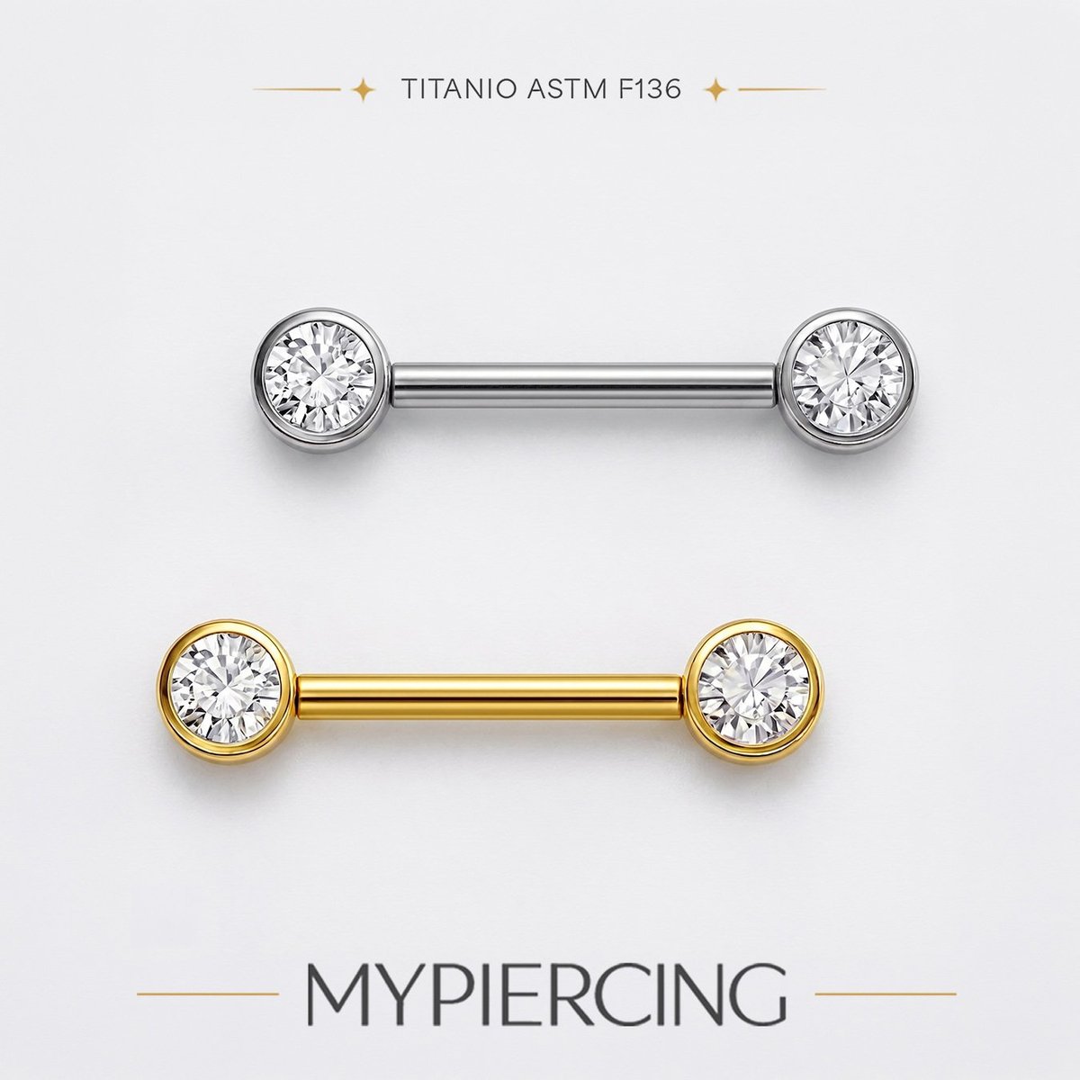 Barbell Flat Di Titanio ASTM F136 Con Zirconie Push Pin
