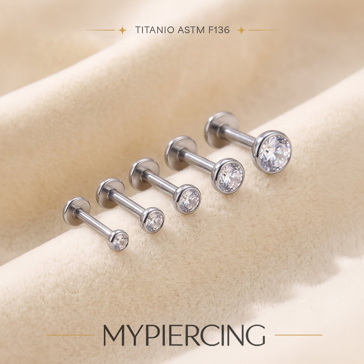 Labret Punto di Luce bezel set in Titanio ASTM F136