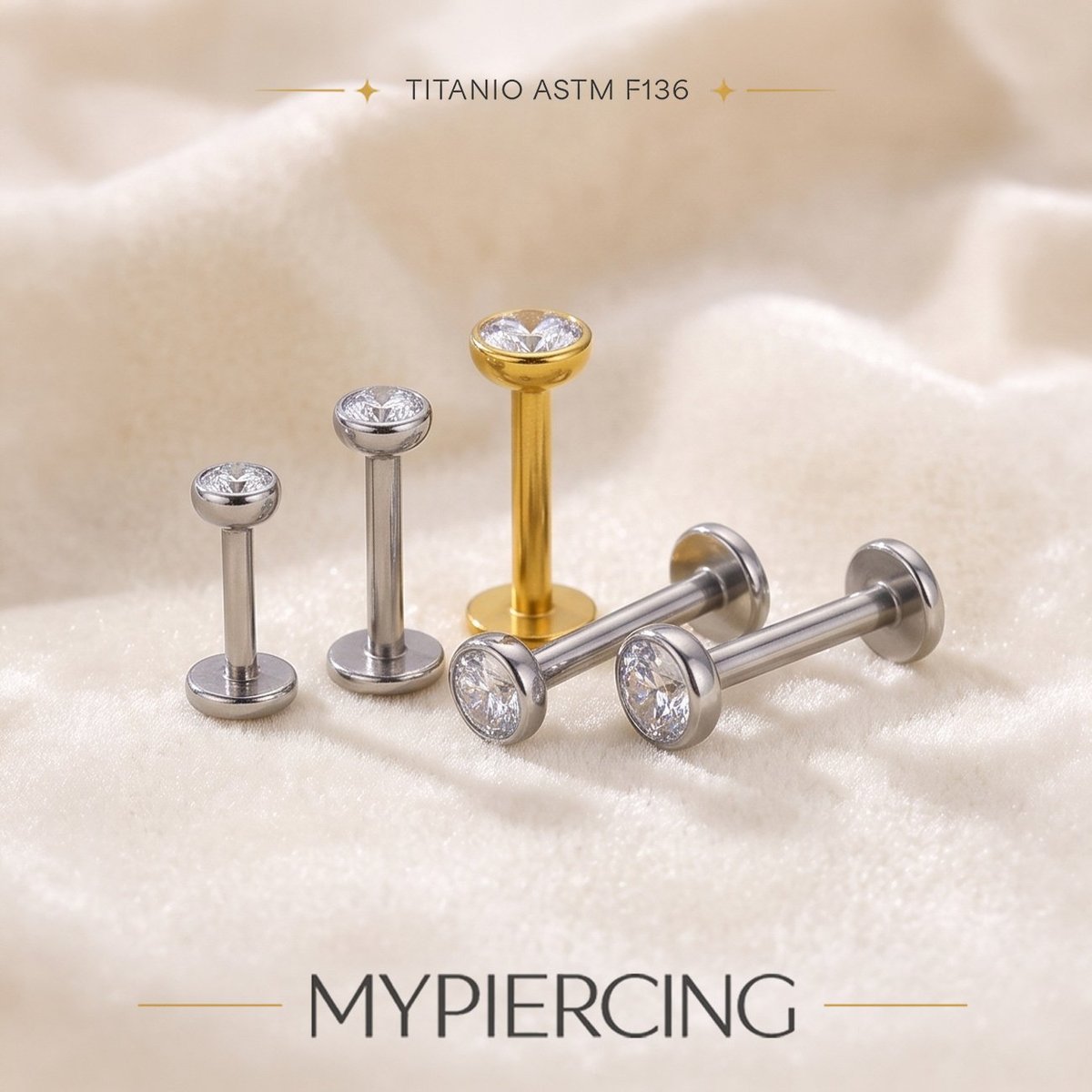 Labret Punto di Luce bezel set in Titanio ASTM F136