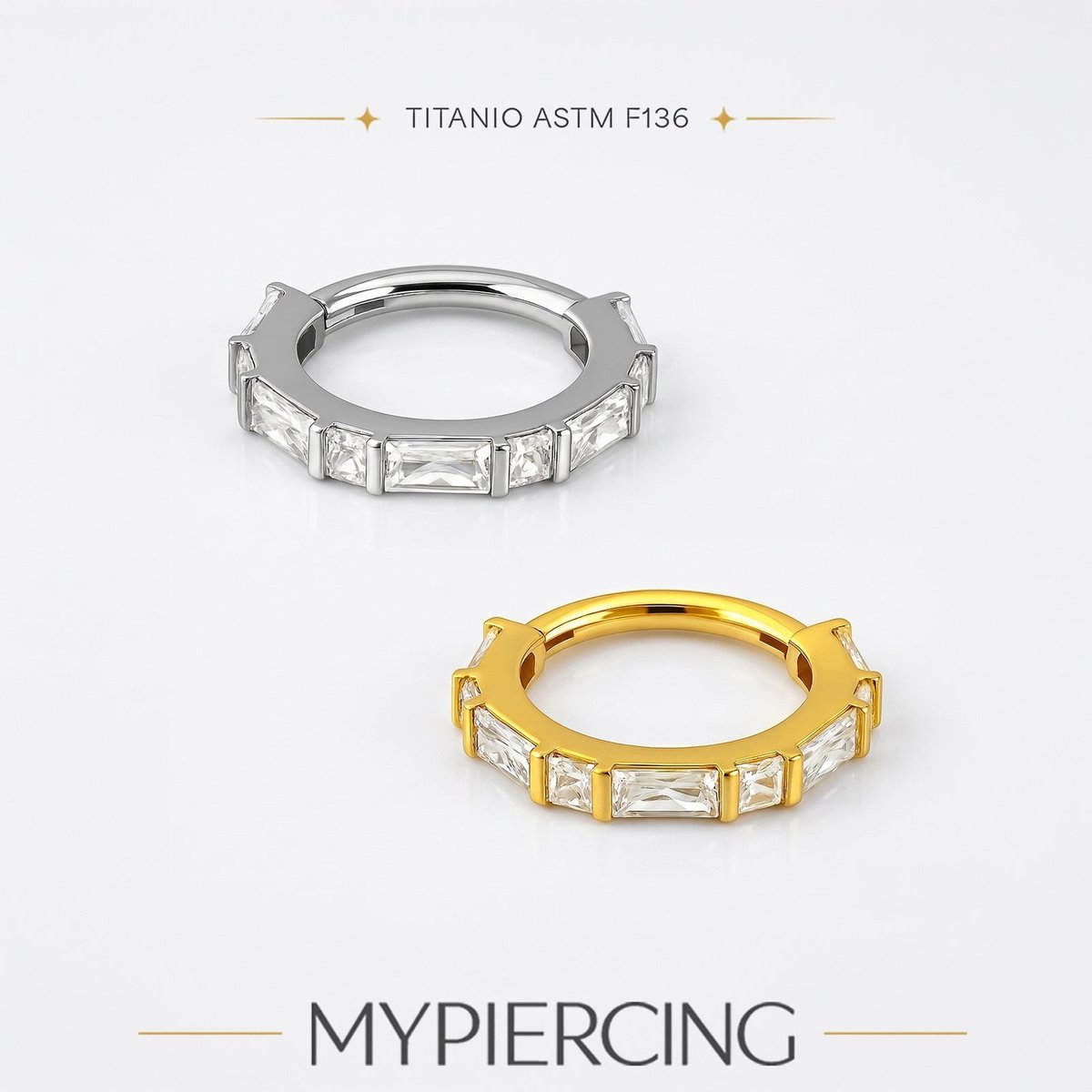 Anello Clicker in Titanio con Zirconi Baguette