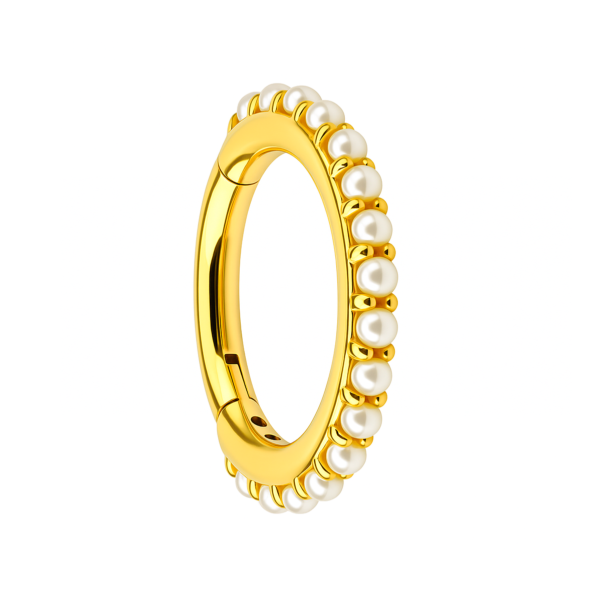 ARGOLA CLICKER PEROLA AÇO PVD GOLD