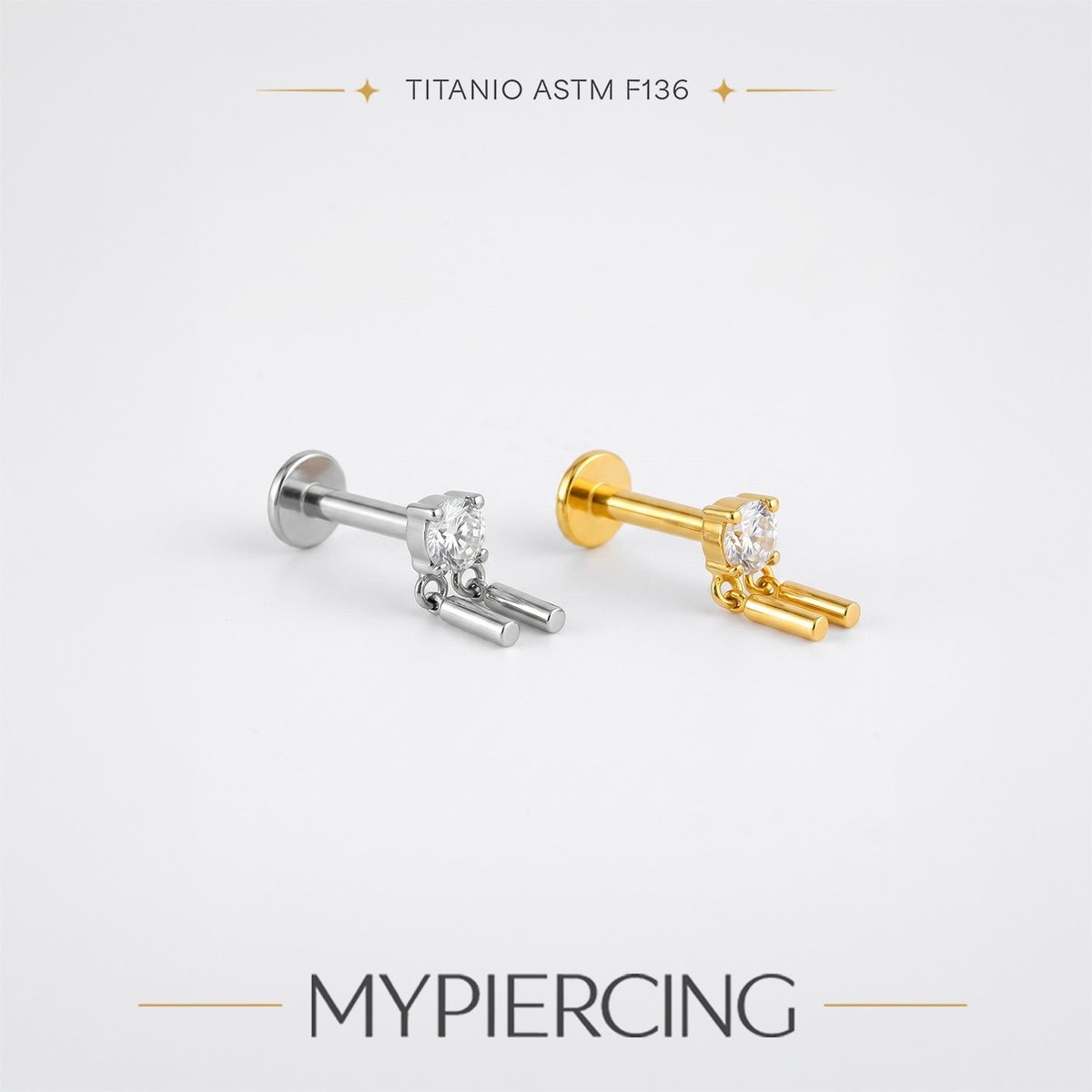 Labret in Titanio con Zircone e Doppi Pendenti a Barra