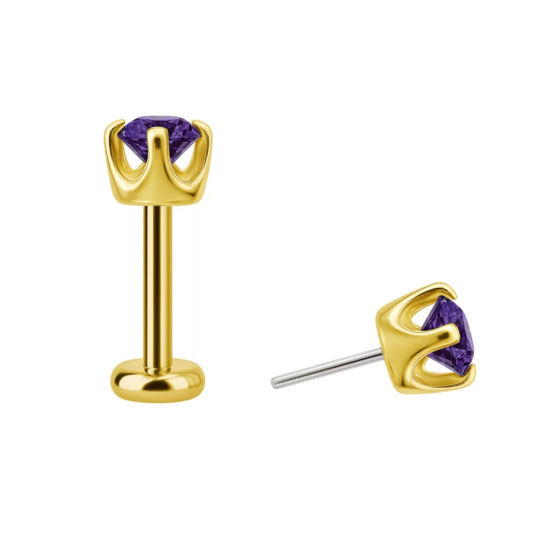 Labret de Ouro 18k com Ametista Push Pin