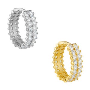 Argola Clicker de Ouro 18k Cravejada de Zircônias