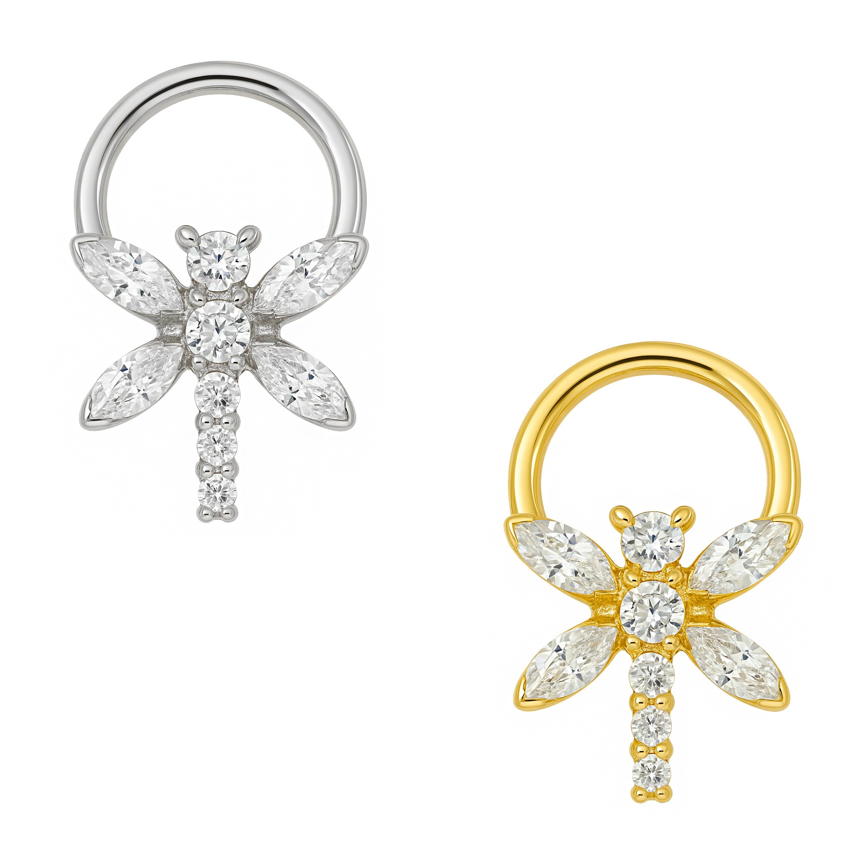 Captive Libélula de Ouro 18k Cravejada de Zircônias