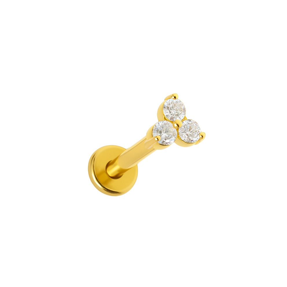 Labret Trillion de Ouro 18k com Diamantes Push Pin