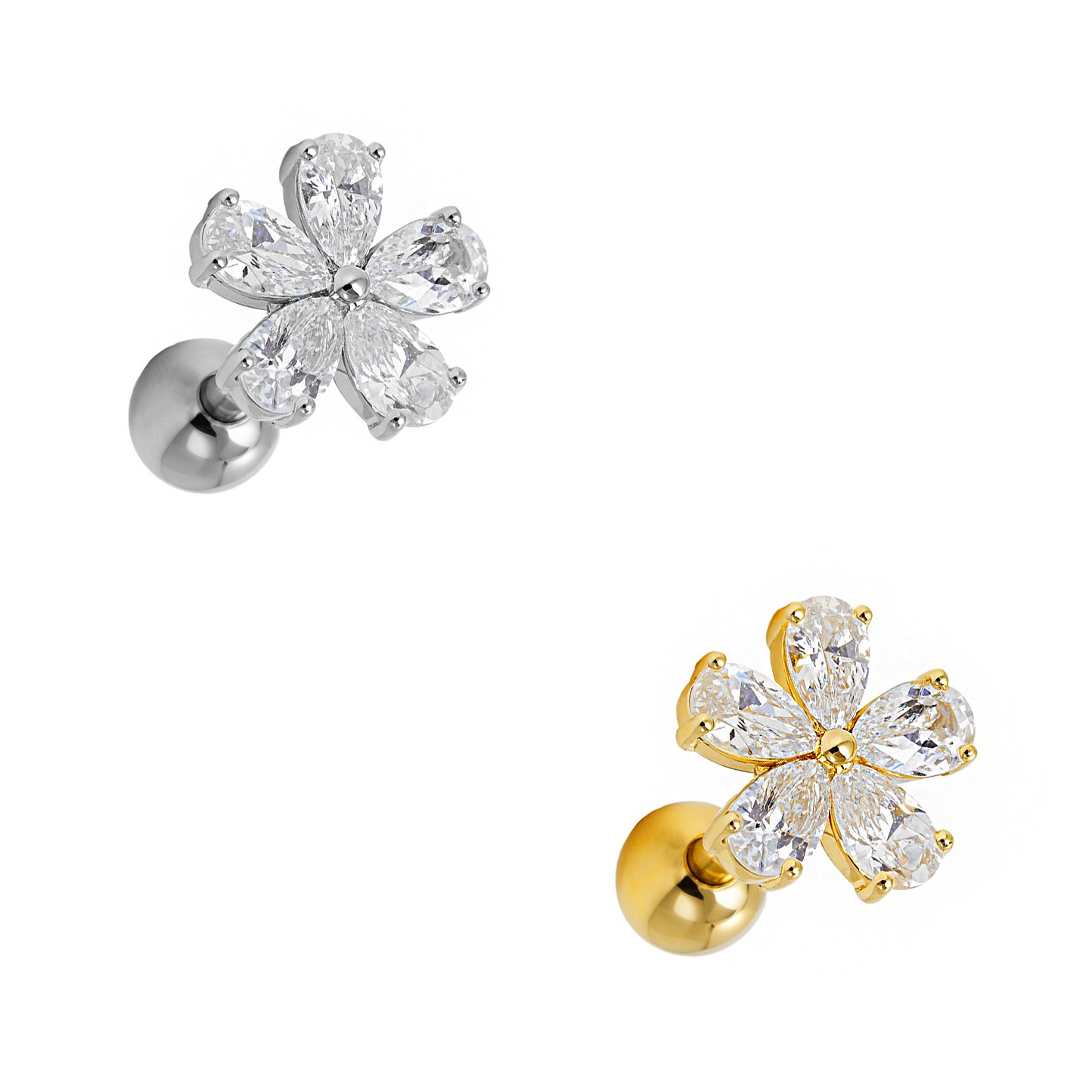 Micro Reto Flor de Ouro 18k Cravejada de Zircônias