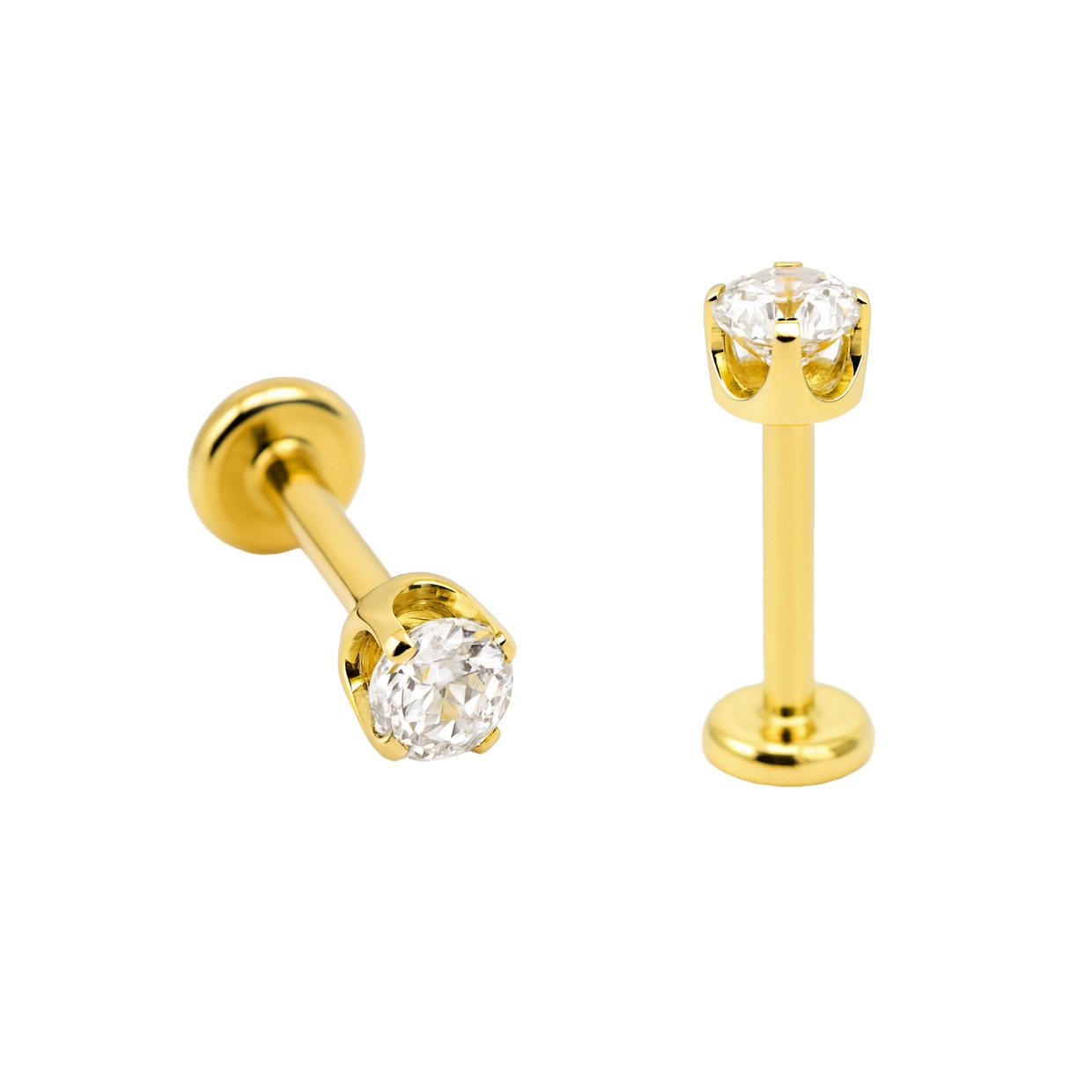 Ponto de Luz Ouro 18k c/ Diamante Labret Push Pin