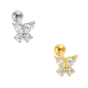 Micro Reto Mini Borboleta de Ouro 18k Cravejada