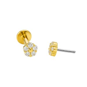 Labret Mini Flor de Ouro 18k com Diamantes Push Pin