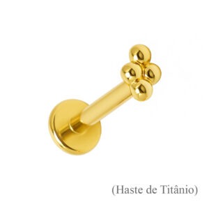 Topo Ouro 18k 4 Beads Push Pin c/ Haste de Titânio Labret