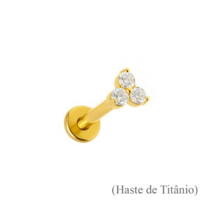 Topo Trillion de Ouro 18k e Diamantes Push Pin com Haste de Titânio Labret