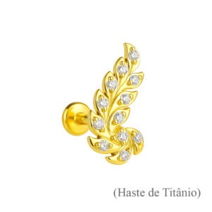 Topo Pena de Ouro 18k e Diamantes c/ Haste de Titânio Labret