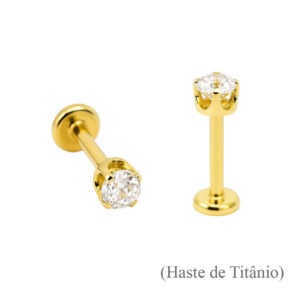 Topo de Ouro 18k e Diamante Push Pin com Haste de Titânio Labret
