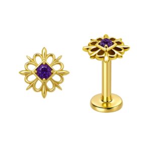 Labret de Ouro 18k Mandala com Ametista