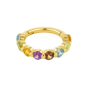 Argola de Ouro 18 com Pedras Preciosas Multicolor