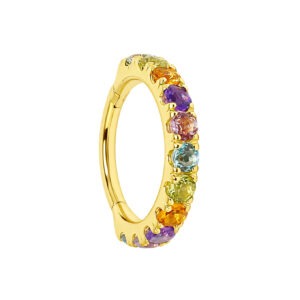 Argola de Ouro 18k com Pedras Preciosas Multicolor