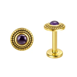 Topo Rosca Interna Índia Luxe com Ametista em OURO 18k