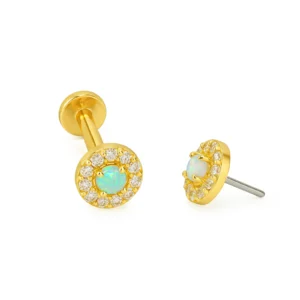 TOPO PUSH PIN FLOR 10 PÉTALAS OPALA E ZIRCONIA PREMIUM OURO 18k