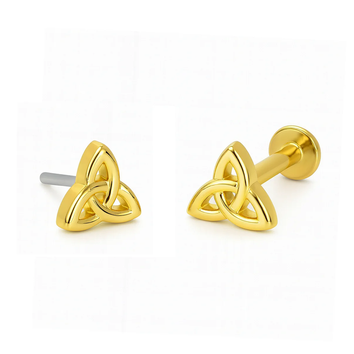 Topo push pin triquetra ouro amarelo 18k