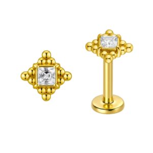 TOPO ROSCA INTERNA BINDI SQUARE ZIRCONIA PREMIUM OURO 18k