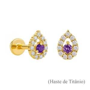 TOPO ROSCA INTERNA GOTA AMETHISTA E ZIRCONIA PREMIUM OURO 18K