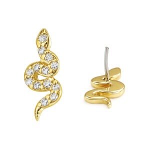 TOPO PUSH PIN SERPENTE ZIRCONIA OURO 14K