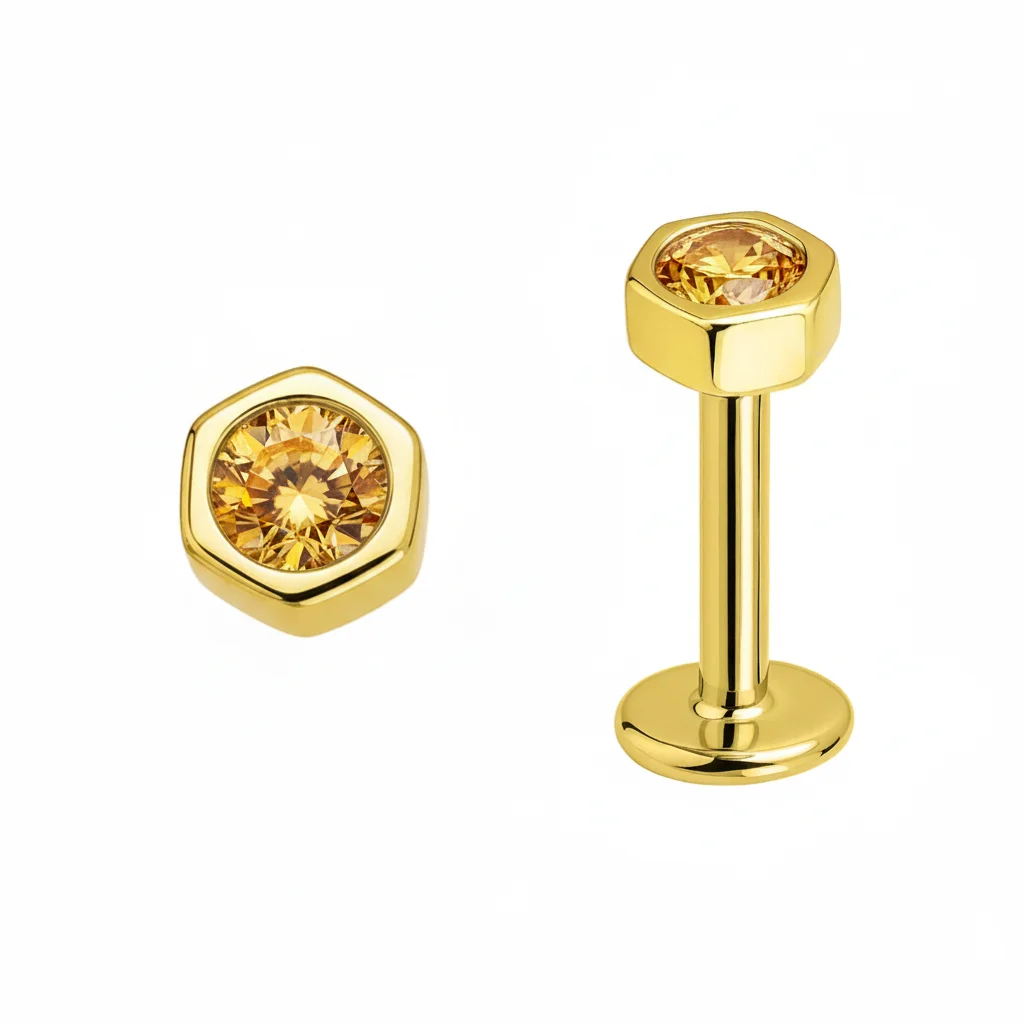 TOPO ROSCA INTERNA HEXAGONA GENUINA CITRINO OURO 18K