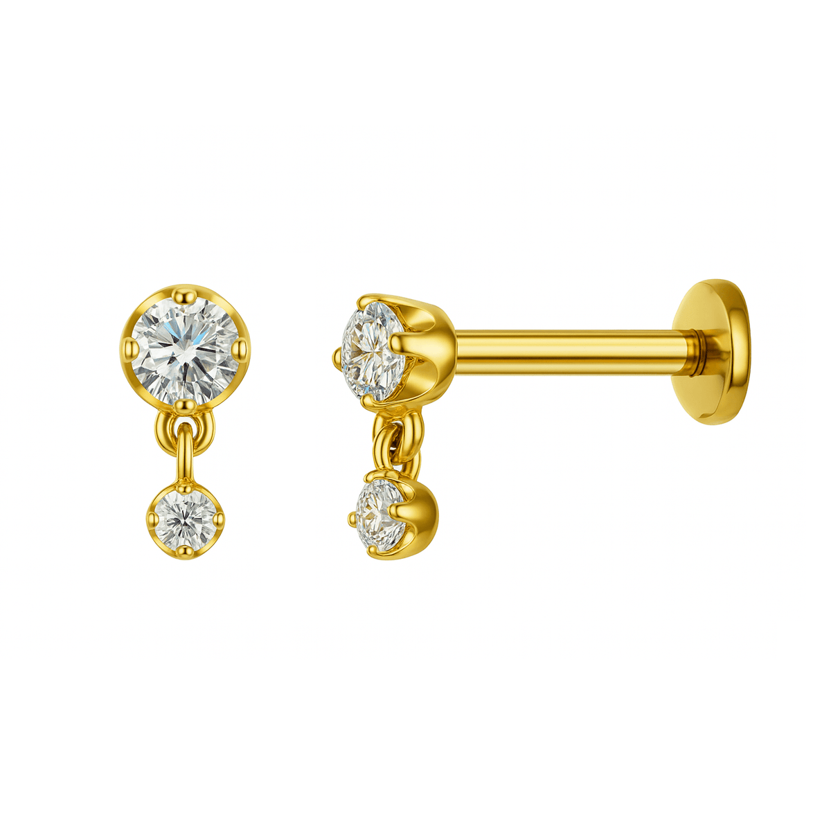 TOPO PUSH PIN DUPLO P.LUZ DIAMANTE OURO 18K