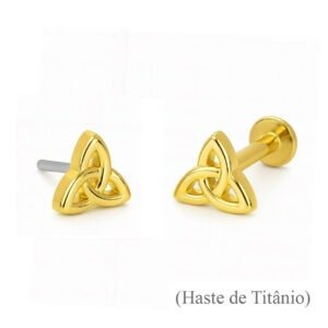 Topo push pin triquetra ouro amarelo 18k