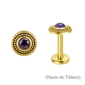 Topo Rosca Interna Índia Luxe com Ametista em OURO 18k
