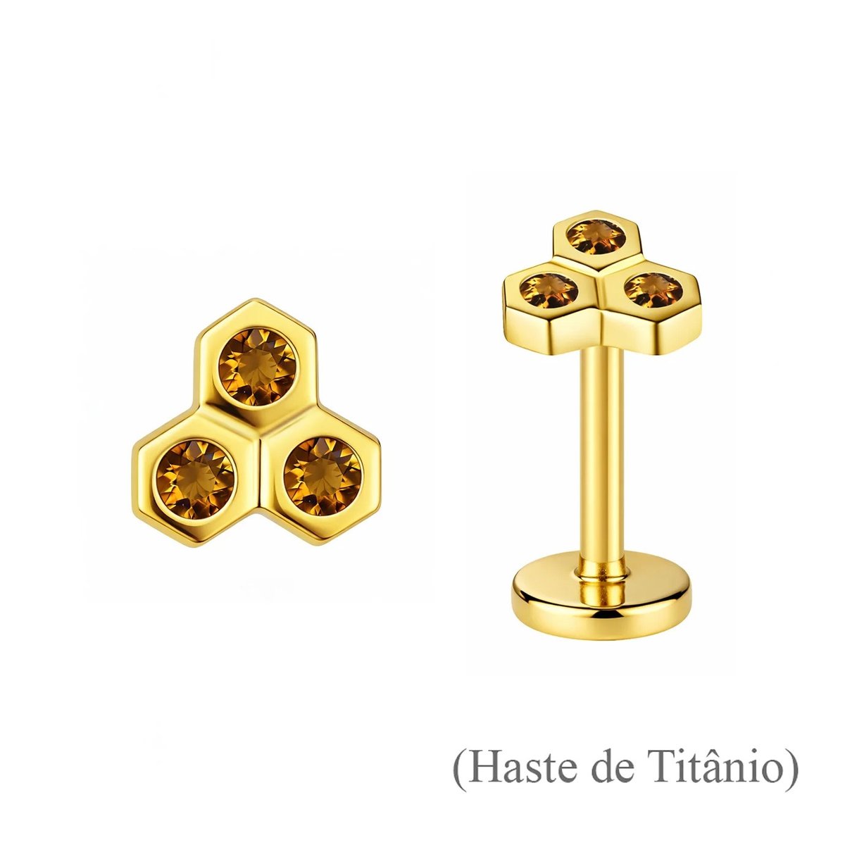 TOPO ROSCA INTERNA TRIANGLE GENUINA CITRINO OURO 18K