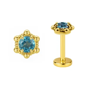 TOPO PUSH PIN CELESTIAL TOPÁZIO AZUL GENUÍNO OURO 18k