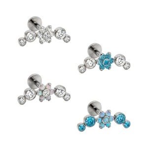 Labret Cluster Flor Cravejado Titânio
