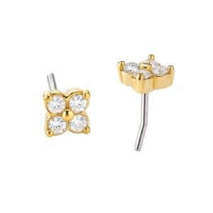TOPO PUSH PIN FLOR F4 ZIRCONIA PREMIUM OURO 18k